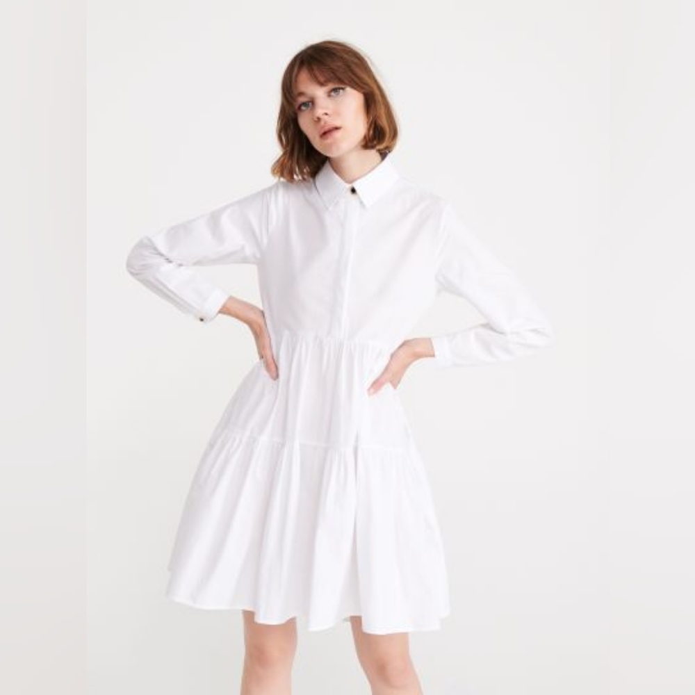 Reserved white tiered poplin dress